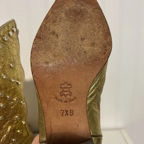 Lenni Vintage Metallic Gold Cowboy Boots Made In Italy Women's 7 1/2
