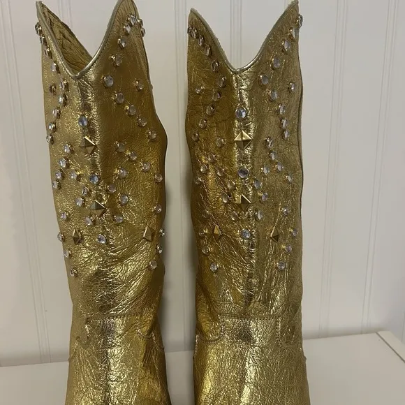 Lenni Vintage Metallic Gold Cowboy Boots Made In Italy Women's 7 1/2