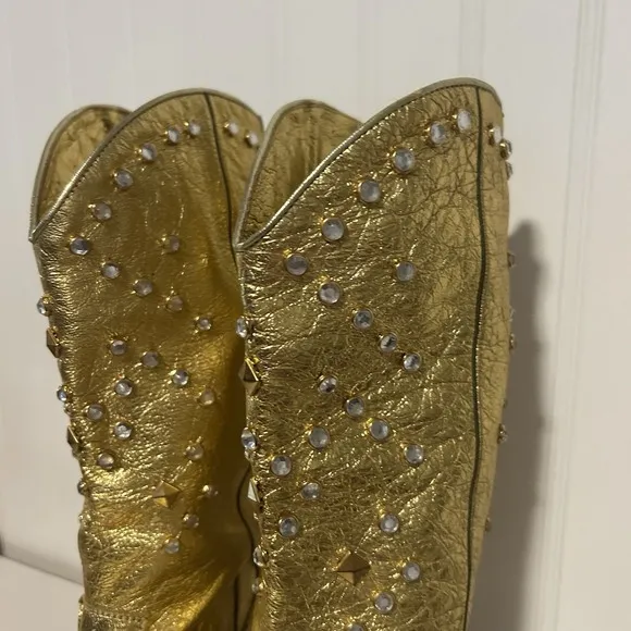 Lenni Vintage Metallic Gold Cowboy Boots Made In Italy Women's 7 1/2