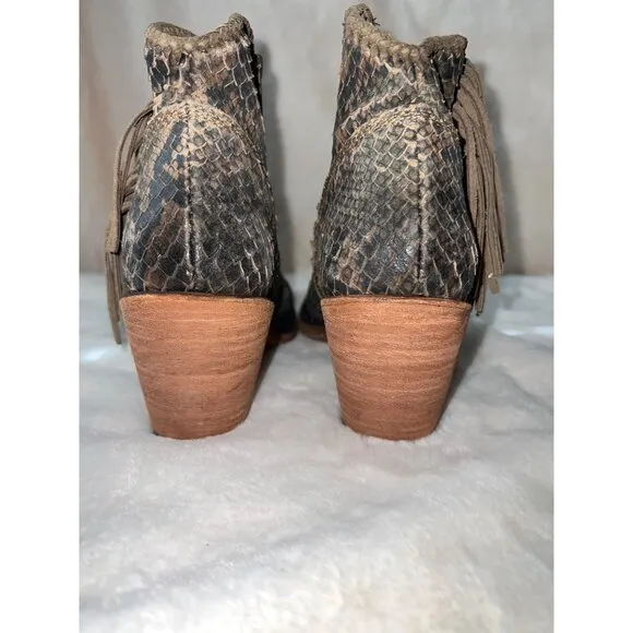 Liberty Black Python Verde Fringe Bootie - Size 9 - Western Boho Ankle Boots