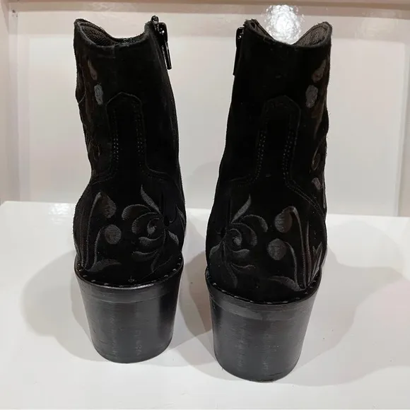 L’idea by Lori Womens Studded Embroidered Boho Ankle Boots sz 39 9 Black Suede