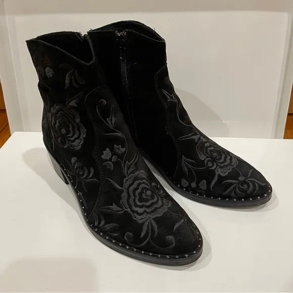 L’idea by Lori Womens Studded Embroidered Boho Ankle Boots sz 39 9 Black Suede