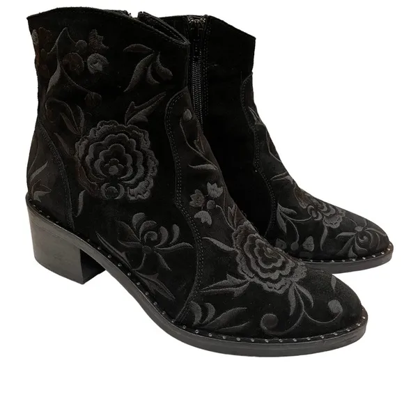 L’idea by Lori Womens Studded Embroidered Boho Ankle Boots sz 39 9 Black Suede