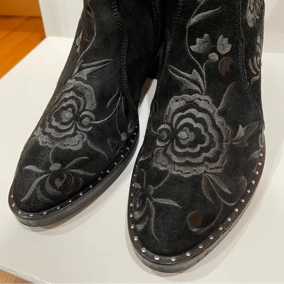 L’idea by Lori Womens Studded Embroidered Boho Ankle Boots sz 39 9 Black Suede