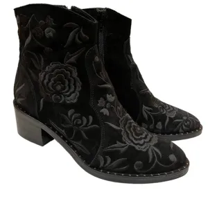 L’idea by Lori Womens Studded Embroidered Boho Ankle Boots sz 39 9 Black Suede