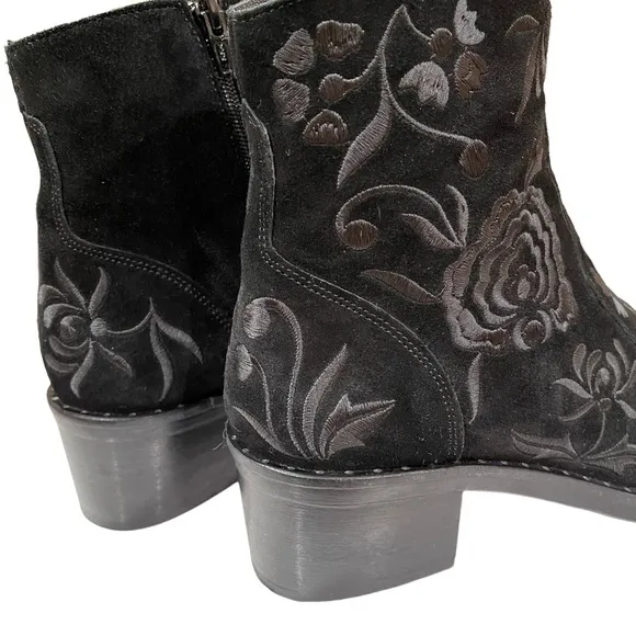 L’idea by Lori Womens Studded Embroidered Boho Ankle Boots sz 39 9 Black Suede