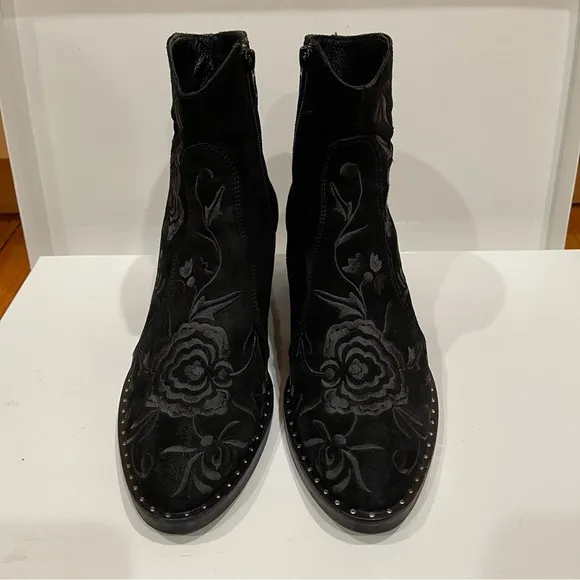 L’idea by Lori Womens Studded Embroidered Boho Ankle Boots sz 39 9 Black Suede
