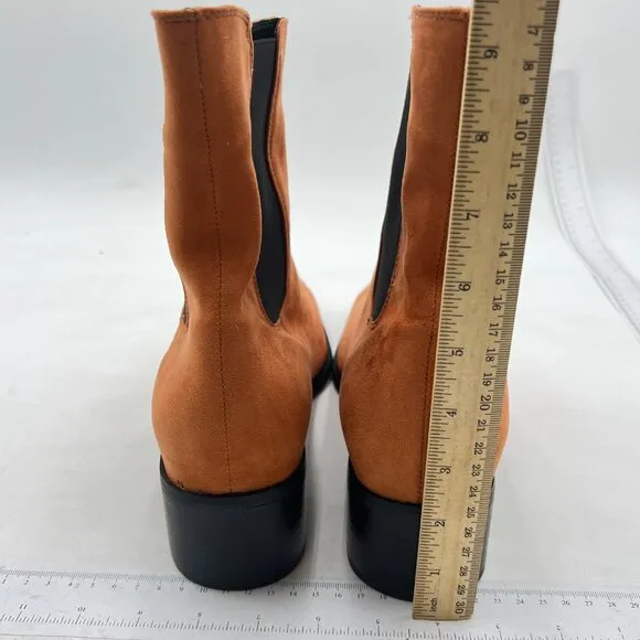 Light Brown Chelsea Ankle Booties Pull On Almond Toe Low Chunky Heel Boots