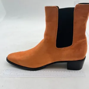 Light Brown Chelsea Ankle Booties Pull On Almond Toe Low Chunky Heel Boots
