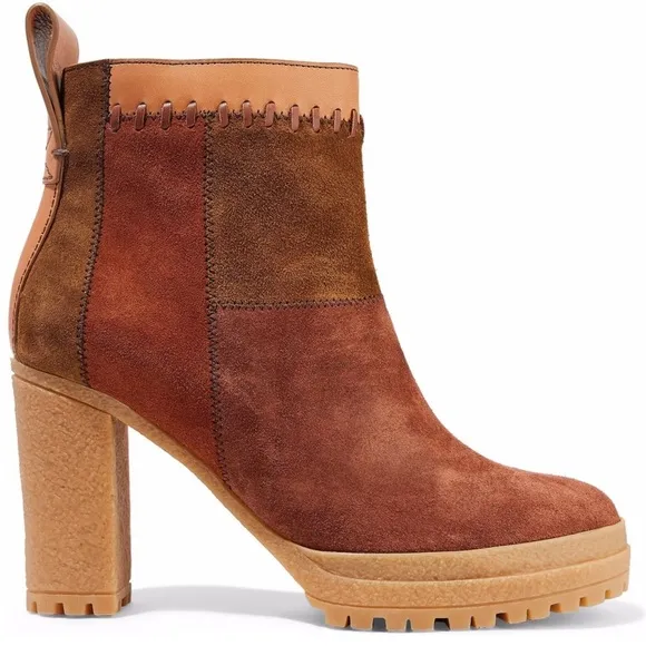 Like New SEE BY CHLOÉ Claudia patchwork chunky nubuck ankle boots Women’s SZ 41