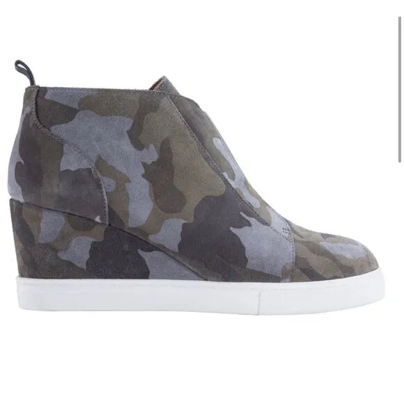 LINEA Paolo 7.5 Felicia Platform Wedge Sneaker Bootie Camo Zip Ankle Shootie