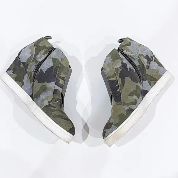LINEA Paolo 7.5 Felicia Platform Wedge Sneaker Bootie Camo Zip Ankle Shootie