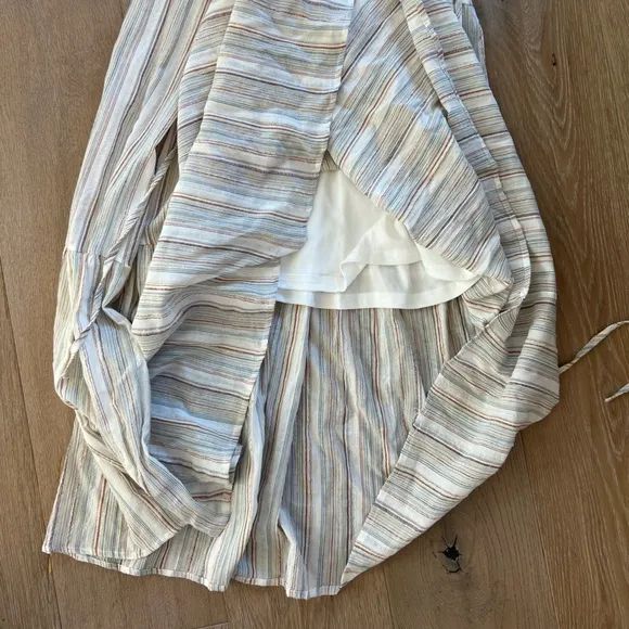 Listicle Flutter Sleeve Deep Neck White Stripped Maxi Dress Boho Style Medium