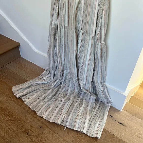 Listicle Flutter Sleeve Deep Neck White Stripped Maxi Dress Boho Style Medium