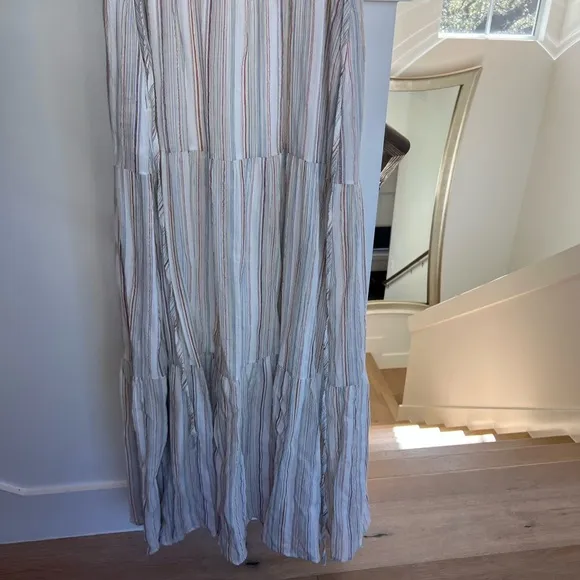 Listicle Flutter Sleeve Deep Neck White Stripped Maxi Dress Boho Style Medium