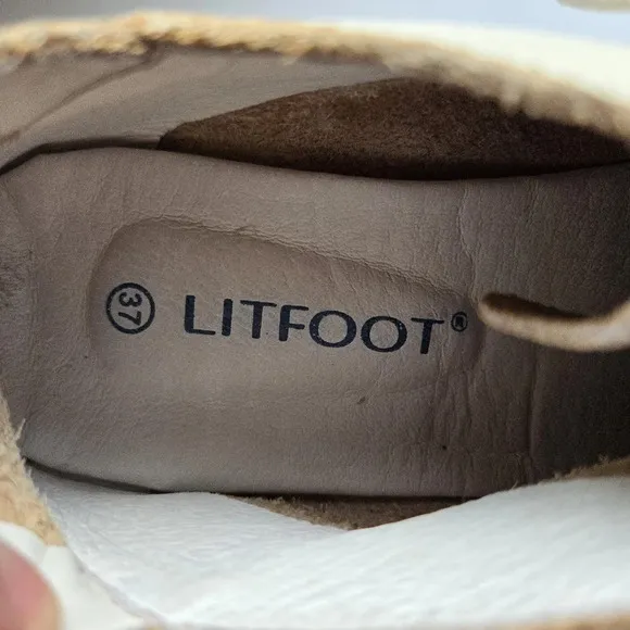 Litfoot Women's Ivory Leather Lace-up Shoes 37 (US 6/6.5) Comfort Travel Casual