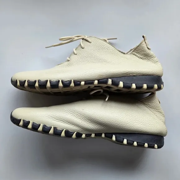 Litfoot Women's Ivory Leather Lace-up Shoes 37 (US 6/6.5) Comfort Travel Casual