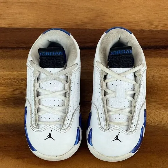 Little Kids Nike Jordan 14 Retro White Hyper Royal Basketball Shoes Size 6 C GUC