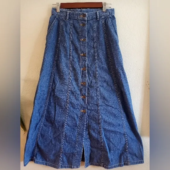 Liz Claiborne VTG Preppy 70s Button Front Hippie Academia Old School Midi Skirt