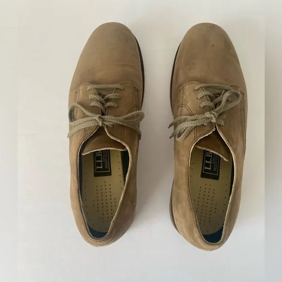 LL Bean Men's 13 Dress Shoes Light Brown Suede Oxfords Lace Ups Vibram