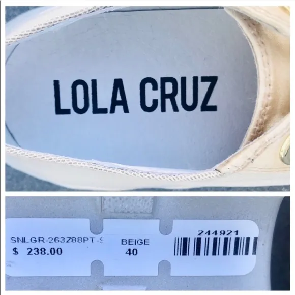 LOLA CRUZ SNEAKERS white chunky low top sneakers shoes gold lace up sporty 10