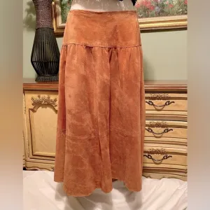 Long Vintage Peasant Boho Western Tan Suede Winter Long Skirt