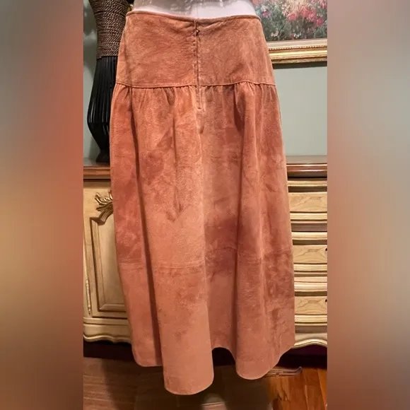 Long Vintage Peasant Boho Western Tan Suede Winter Long Skirt