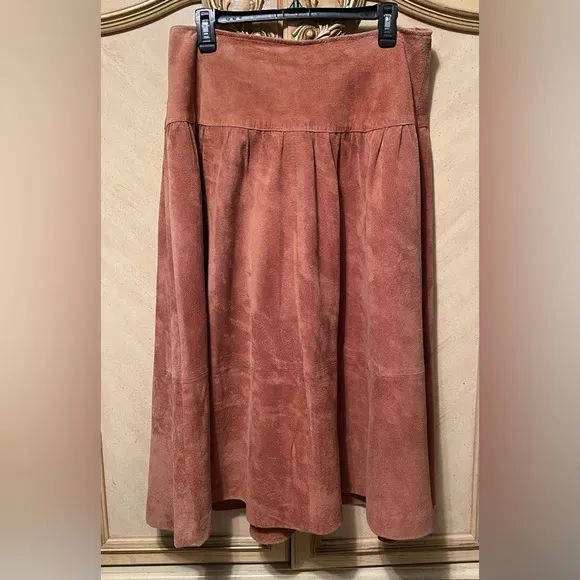 Long Vintage Peasant Boho Western Tan Suede Winter Long Skirt