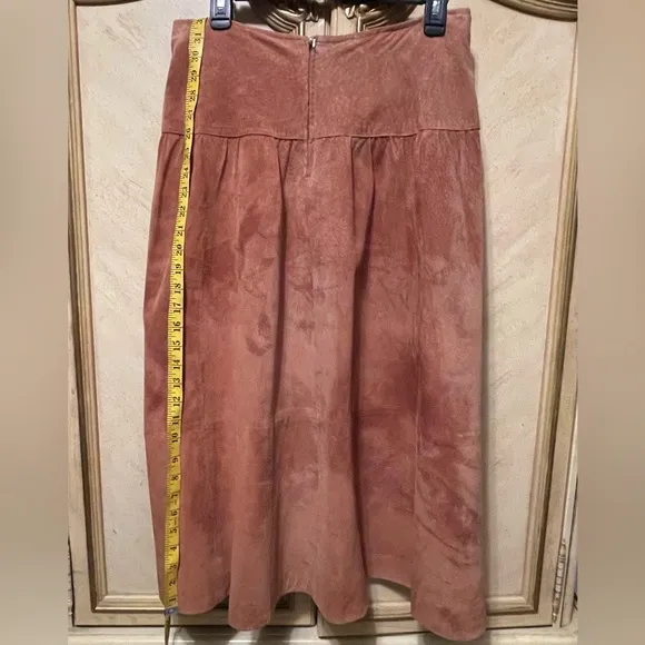 Long Vintage Peasant Boho Western Tan Suede Winter Long Skirt