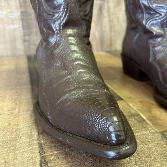 Los Altos Vintage Handmade Ostrich Leg Brown Cowboy Boots Mens 9 D