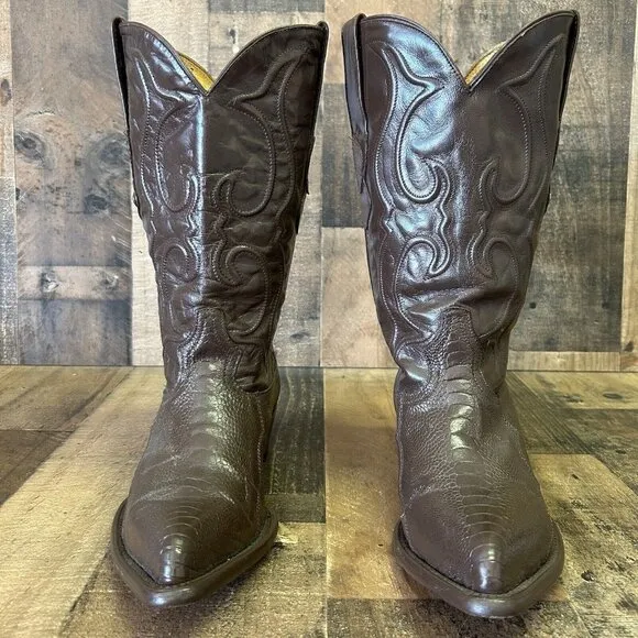 Los Altos Vintage Handmade Ostrich Leg Brown Cowboy Boots Mens 9 D