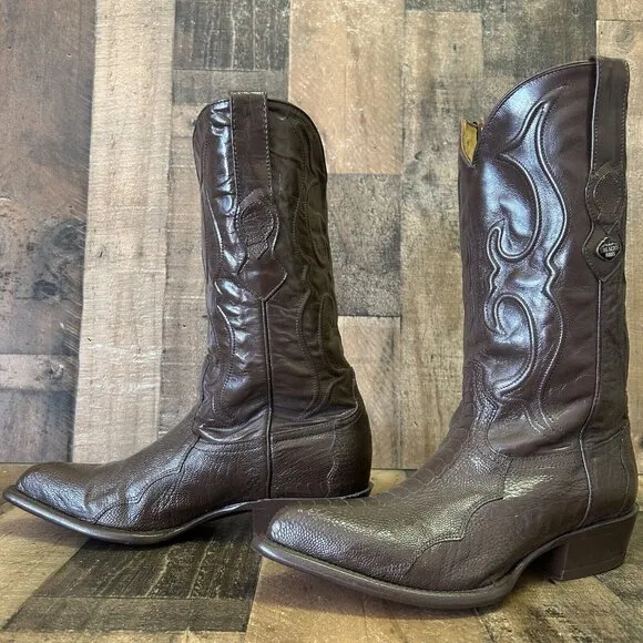Los Altos Vintage Handmade Ostrich Leg Brown Cowboy Boots Mens 9 D