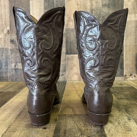 Los Altos Vintage Handmade Ostrich Leg Brown Cowboy Boots Mens 9 D