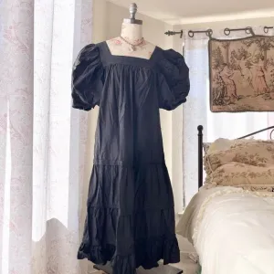 love the label black puff sleeve midi cottagecore dress