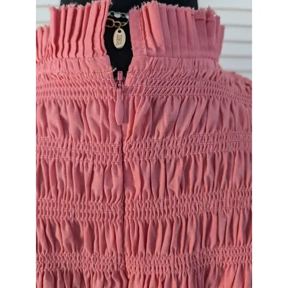 Love The Label Womens sz L Mini Poppy Dress Coral Pink Smocking Barbie Boho Chic