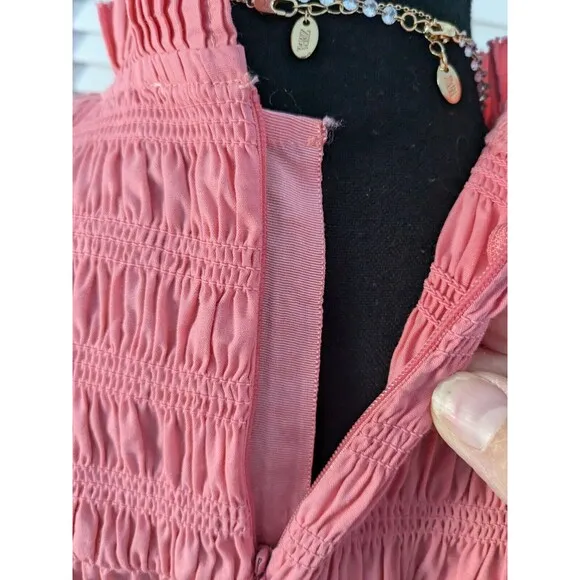 Love The Label Womens sz L Mini Poppy Dress Coral Pink Smocking Barbie Boho Chic