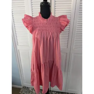 Love The Label Womens sz L Mini Poppy Dress Coral Pink Smocking Barbie Boho Chic