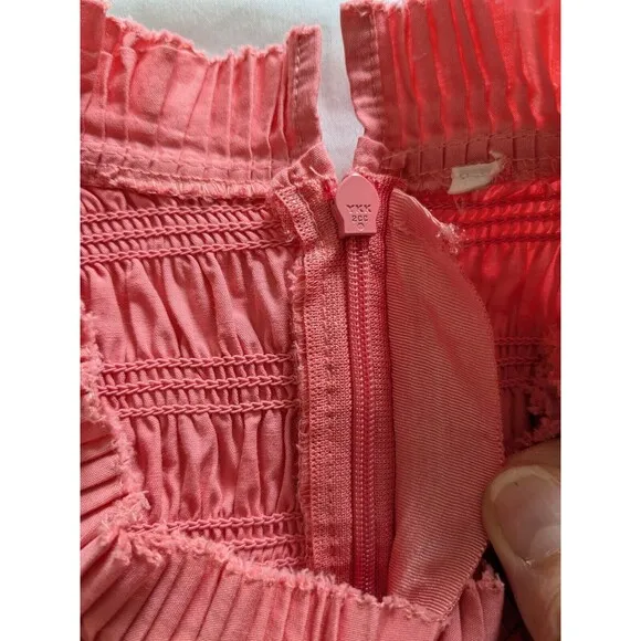 Love The Label Womens sz L Mini Poppy Dress Coral Pink Smocking Barbie Boho Chic