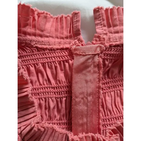 Love The Label Womens sz L Mini Poppy Dress Coral Pink Smocking Barbie Boho Chic
