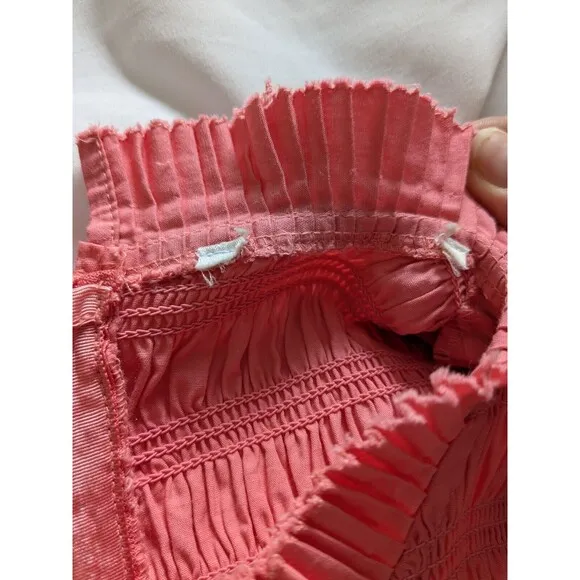 Love The Label Womens sz L Mini Poppy Dress Coral Pink Smocking Barbie Boho Chic