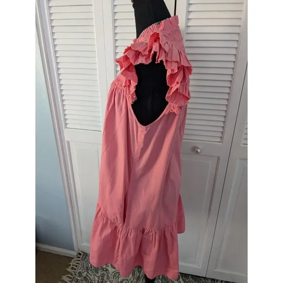 Love The Label Womens sz L Mini Poppy Dress Coral Pink Smocking Barbie Boho Chic