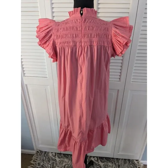 Love The Label Womens sz L Mini Poppy Dress Coral Pink Smocking Barbie Boho Chic