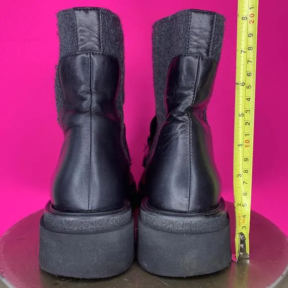 Luca Grossi Black Leather Gray Wool High Ankle Chunkly Loafer Chelsea Boot Sz 40