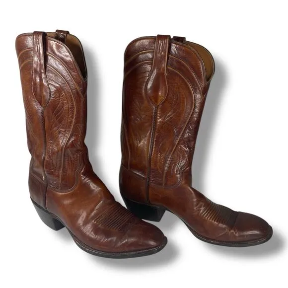 Lucchese Brown Leather Vintage Western Cowboy Boots 2083 Men's 12D