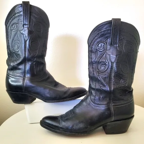 Lucchese Classics Handmade Men's Vintage Black Leather Western Cowboy Boots