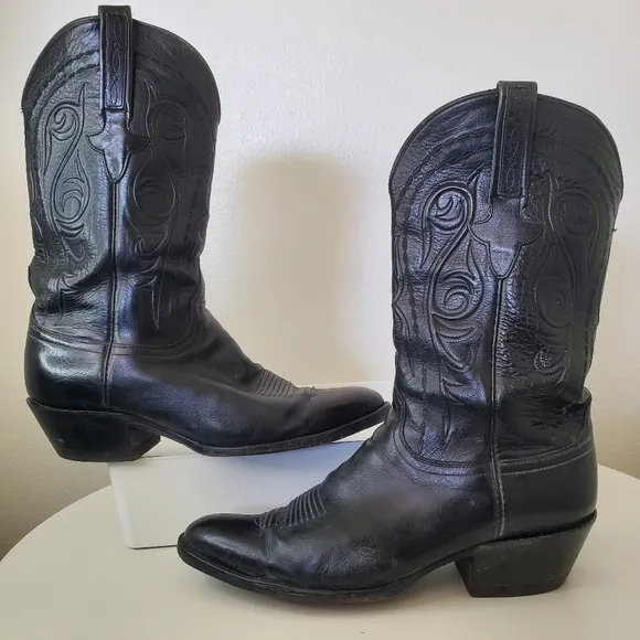 Lucchese Classics Handmade Men's Vintage Black Leather Western Cowboy Boots