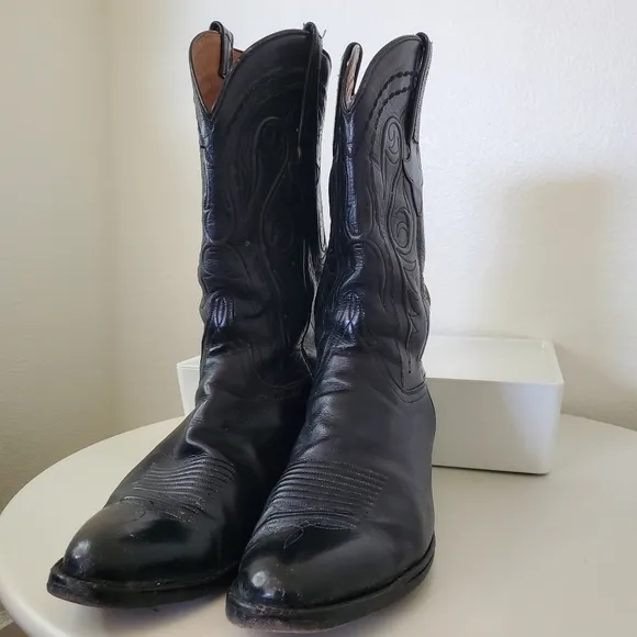 Lucchese Classics Handmade Men's Vintage Black Leather Western Cowboy Boots