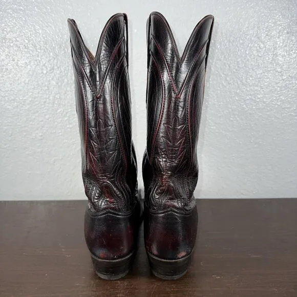 Lucchese Classics Vintage Mens 11 D Western Boots Goatskin Black Cherry L6608