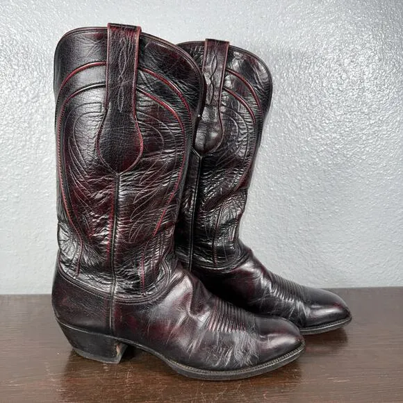 Lucchese Classics Vintage Mens 11 D Western Boots Goatskin Black Cherry L6608