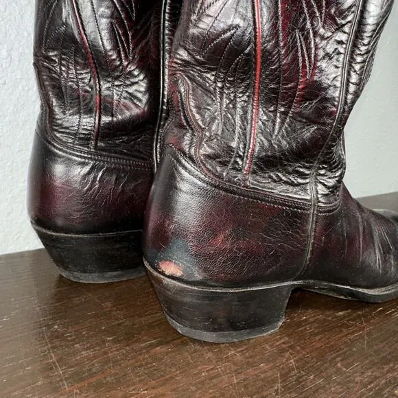 Lucchese Classics Vintage Mens 11 D Western Boots Goatskin Black Cherry L6608